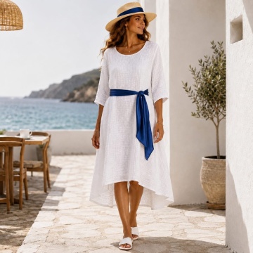 RG1001–Rochie lejeră din bumbac 100% alb – Made in Italy | Mărime unică 40–46 (L–XXL) - Img 3