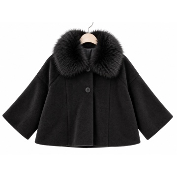 RG1777N Jachetă scurtă (L–2XL) din amestec de lână cu guler din blană pufoasă – Made in Italy - Img 2