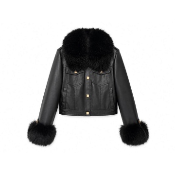 RG202311N–Jachetă scurtă Premium Faux Leather & Fur – Noir - Img 2