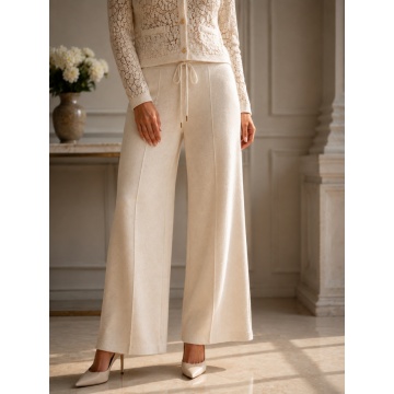 RG3744– Pantaloni Tricotați Palazzo – Ivory