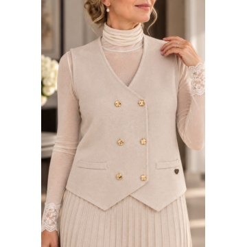 RG5002I–Vestă tricotată cu nasturi aurii – Soft Elegance Ivory