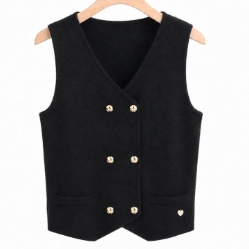 RG5002Nj–Vestă tricotată cu nasturi aurii – Soft Elegance Negru - Img 2