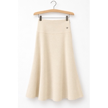 RG5007C–Fustă midi ușor evazată din tricot fin, cu talie elastică – crem - Img 3