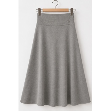 RG5007G–Fustă midi ușor evazată din tricot fin, cu talie elastică – Gri - Img 2