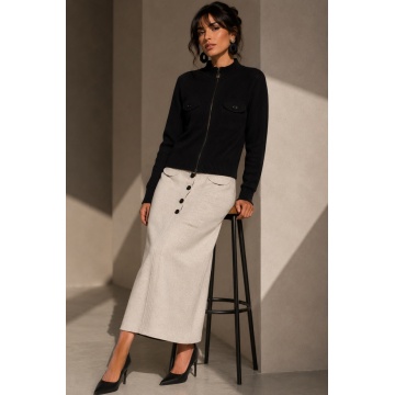 RG5381N–Cardigan Tricotat Ribbed Noir cu Fermoar – Modern Chic - Img 5