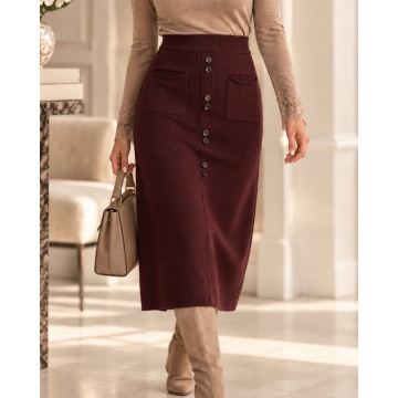 RG5390M–Fustă Midi Tricotată Maro – Soft Elegance