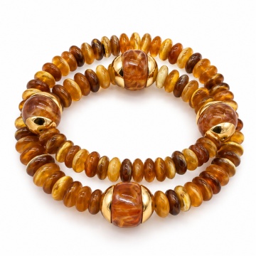 RG552280A Set 2 Brățări Elastice din Rășină – Amber Cognac & Gold