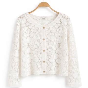 RG6025 – Cardigan alb Scurt Croșetat Ajurat Floral – Bumbac 100% - Img 2