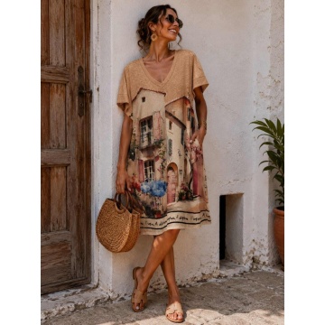 RG650956 Rochie midi din lurex cu imprimeu Riviera Italiană | Fabricată în Italia– Mărime unică EU 46–52 (XL–3XL) - Img 3