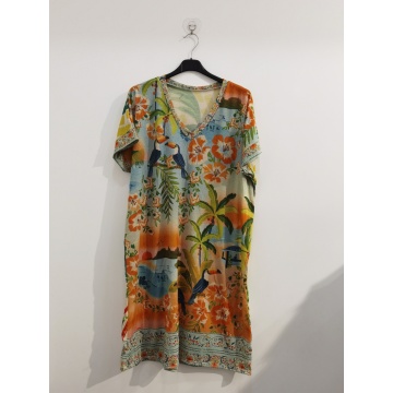 RG650961 Rochie midi din lurex cu imprimeu Paradis Tropical| Fabricată în Italia – Mărime unică potrivită pentru EU 46–52 (XL–3XL) - Img 3