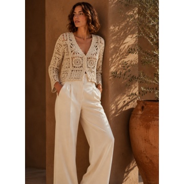 RG9288C–Cardigan croșetat din bumbac 100% CREM (S-M) - Img 5