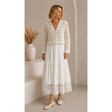 RG9288C–Cardigan scurt croșetat din bumbac 100% CREM (S-M) - Img 4