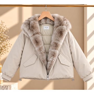 RGHA62001B Jachetă Winter Chic cu Guler Șal din Blană – Relaxed Fit Bej - Img 3