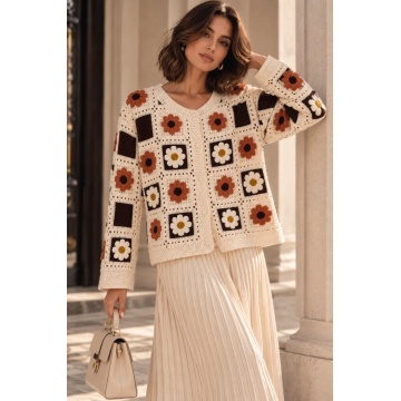RGJ629C–Cardigan Croșetat din Bumbac 100% cu Motive Florale – Autumn Flowers (M–XXL)
