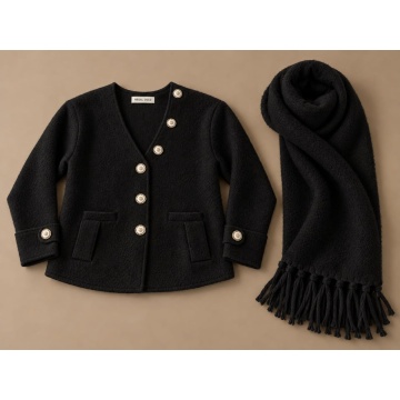 RGK5111-N Cardigan Soft Touch cu Fular Detașabil – NEGRU - Img 2