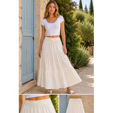 RGL2607 Fustă Maxi Boho Ivoire Natural Linen Touch – Vâscoză & In - Img 2