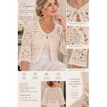 RGL72–Bolero croșetat din bumbac 100% cu nasture perlă – Elegance (S–M)  - Img 4