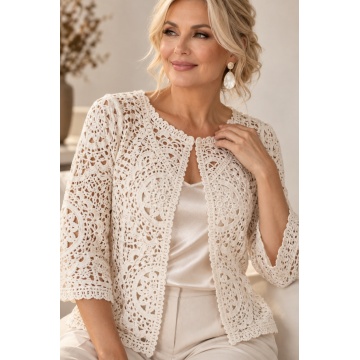 RGL72–Bolero croșetat din bumbac 100% cu nasture perlă – Elegance (S–M)