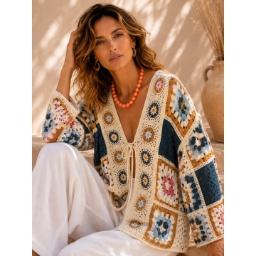 RGLS01-1 R Cardigan Boho Croșetat Multicolor 100% Acrilic (M–4XL)