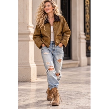 RGWH55518–Jachetă Soft Suede Embroidery – Vâscoză, broderii & guler contrast - Img 5