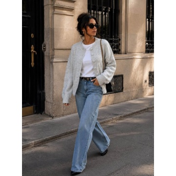 RGWL-080100GRI–Cardigan gri deschis Pufos cu Lână și Nasturi Îmbrăcați – Soft Elegance L–3XL (42–46) - Img 2