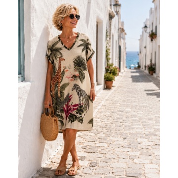 Rochie midi Safari Jungle cu lurex – Casual Chic Resort Wear | Fabricată în Italia – Mărime unică EU 46–52 (XL–3XL)