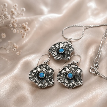 Set argint „Blue Opal Elegance” -E5879-N5879 - Img 2