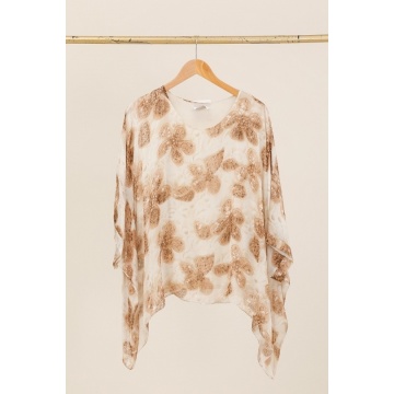 Bluză Terra Beige Flowers –L-2XL Mătase & Vâscoză RG9072RB - Img 3
