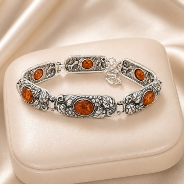Brățară Argint 925 cu Chihlimbar Cognac „Amber Grace” B1398