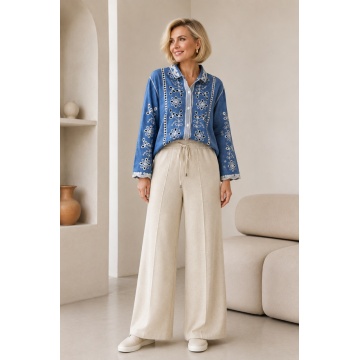 Cămașă din Denim Brodată cu Decupaje Ajurate RGR6968 - Img 5