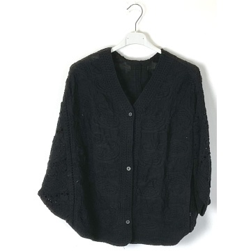 Cardigan Boho Oversize cu Nasturi și Broderie Ajurată – negru RG2005N - Img 2