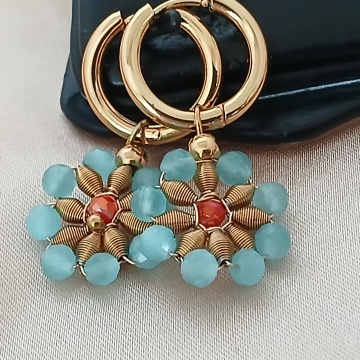Cercei „Azure Blossom” – Blue & Gold Hoops -RGBF19A-A
