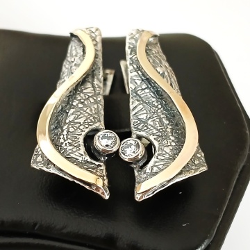 Cercei argint si aur 9 k-30382 zircon - Img 1