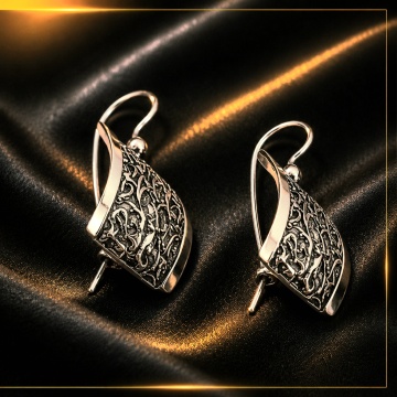 Cercei Brocart din argint 925 și aur 14K – design elegant cu detalii în relief 201201 - Img 7