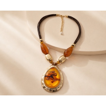 Colier Statement Amber Gold cu Pandantiv Maro-Auriu- RGCL-2700289M - Img 2