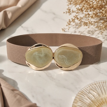 Curea Elastică Statement Taupe cu Accente Verde Salvie și Auriu – Golden Sage | 6 cm RGCT-8471T