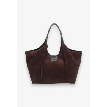 Geantă Chocolate Shopper Suede Elegance – Efect Piele Întoarsă, Detalii Aurii RG26845B - Img 4