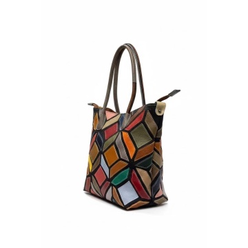 Geantă damă din piele naturală multicoloră – design geometric premium RG8001 - Img 4