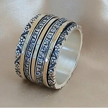 Inel Amarélis din argint și aur 14K cu zirconii – model floral rafinat - Img 2