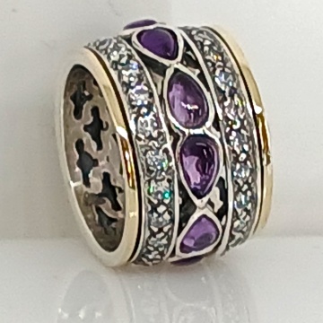 Inel Amethysta din argint 925 și aur 14K – cu piatră naturală de ametist - Img 3