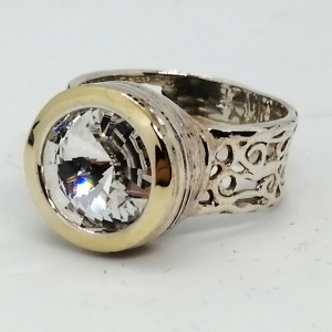 Inel argint si aur 14k -102911 cristal - Img 2