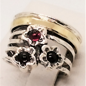Inel argint si aur 14k -granat-100586 - Img 5