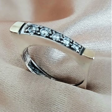 Inel argint si aur 9k -zircon 11538 - Img 1