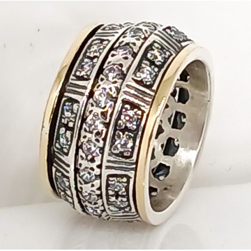 Inel Imperium din argint 925 și aur 14K – design arhitectural cu zirconii și detalii gravate - Img 1