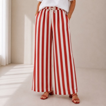RG240 Pantaloni EU 42–46 (L–XXL) oversized din in și bumbac cu dungi roșii