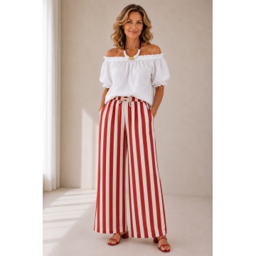 RG240 Pantaloni EU 42–46 (L–XXL) oversized din in și bumbac cu dungi roșii - Img 4