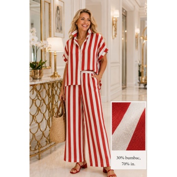 RG240 Set EU 42–46 (L–XXL) oversized din in și bumbac cu dungi roșii – Cămașă & Pantaloni Palazzo | Fabricat în Italia - Img 4