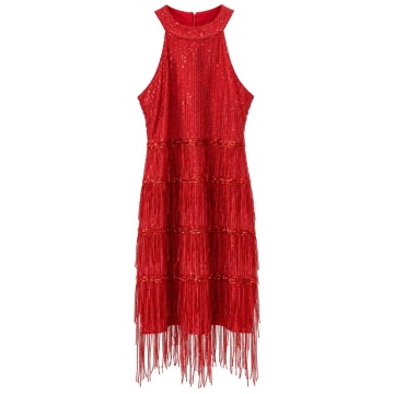 RG2563R–Rochie Elegantă cu Paiete și Franjuri în Trepte – Glamour Nights - Img 2