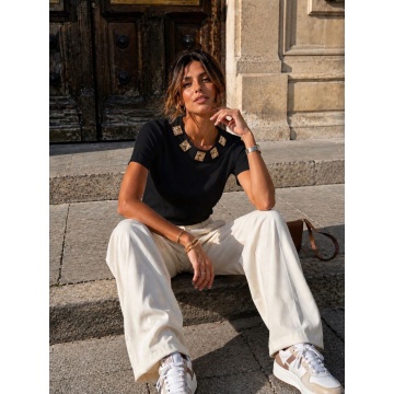 RG377–Tricou negru Elegance Jewel – Bumbac cu Aplicații Aurii - Img 2