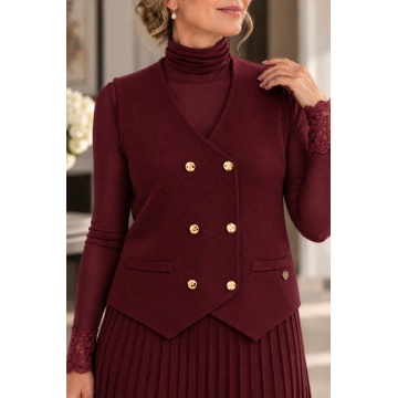 RG5002B–Vestă tricotată cu nasturi aurii – Soft Elegance Bordo
